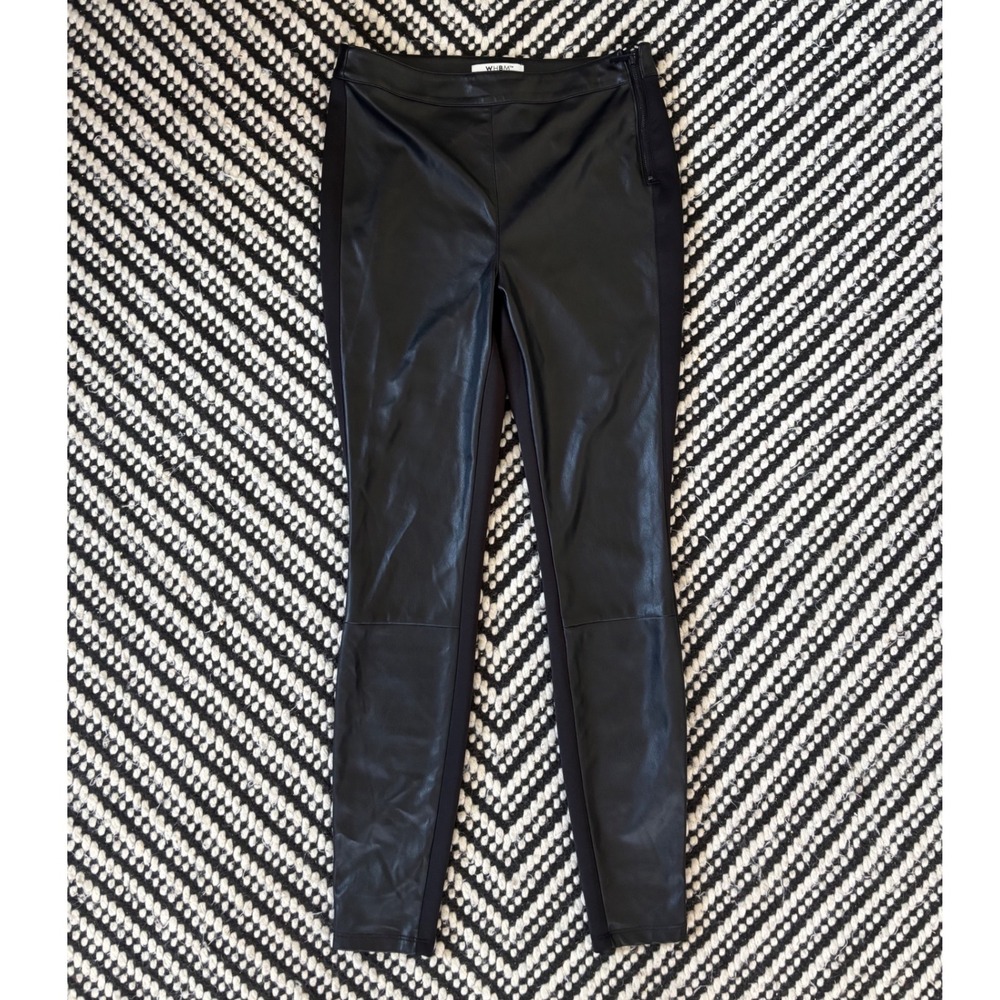 WHBM Black Faux Leather Front Leggings Side Zip Skinny Pants Womens Size 4